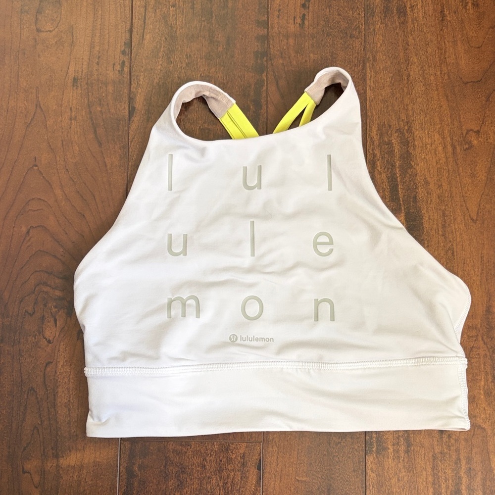 Lululemon White and Yellow Strappy Sports Bra Small